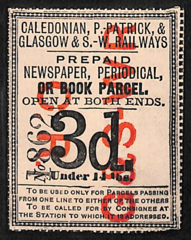 GB Scotland CALEDONIAN GSWR RAILWAY Newspaper Book Parcel Stamp 3d Mint MM VS7