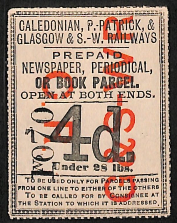 GB Scotland CALEDONIAN GSWR RAILWAY Newspaper Book Parcel Stamp 4d Mint MM VS6