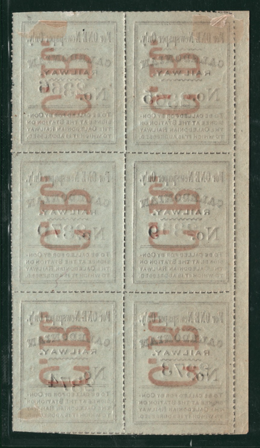 GB Scotland CALEDONIAN RAILWAY Newspaper Parcel Stamp BLOCK{6} CR Mint MM VB40 - Image 3