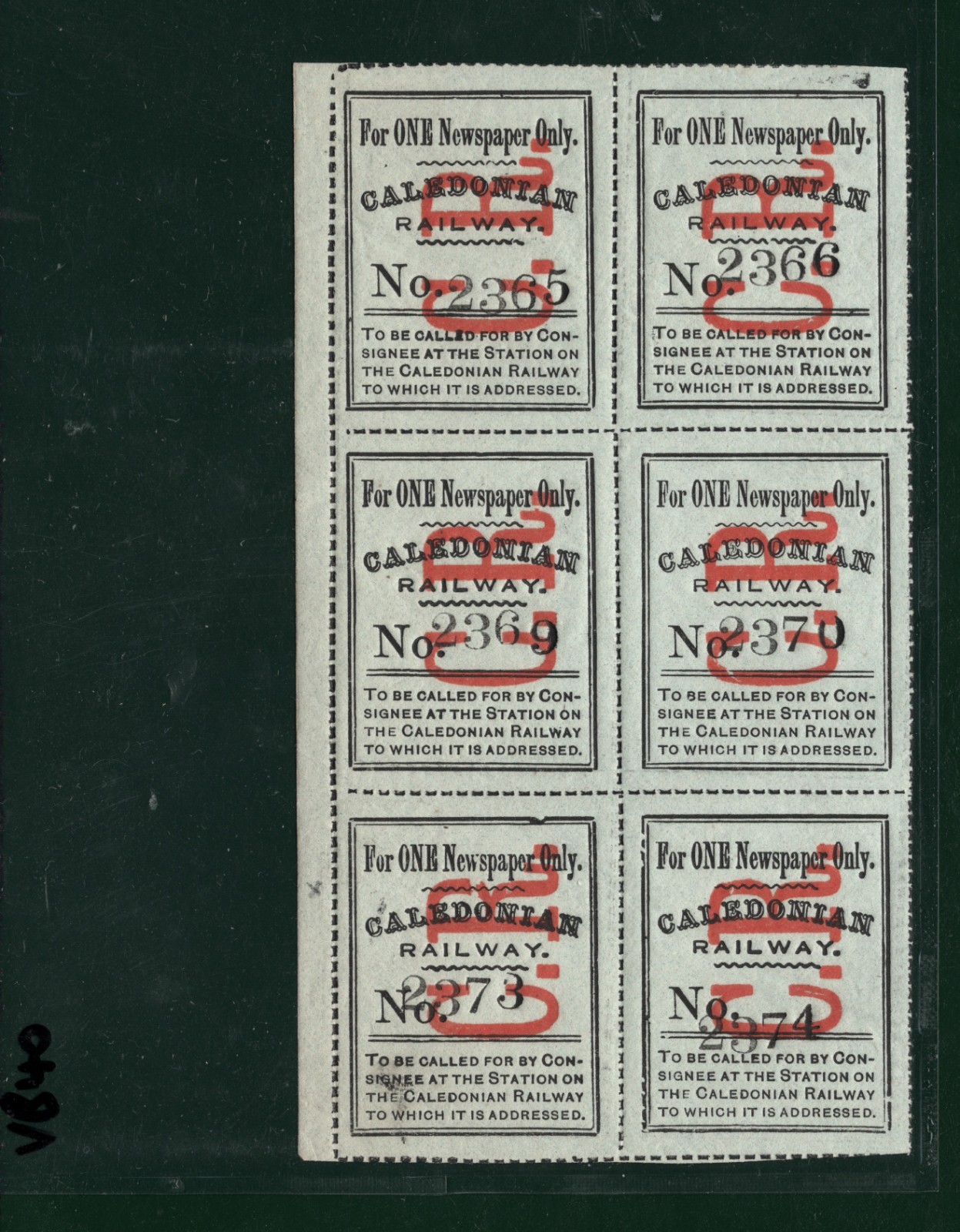 GB Scotland CALEDONIAN RAILWAY Newspaper Parcel Stamp BLOCK{6} CR Mint MM VB40 - Image 4