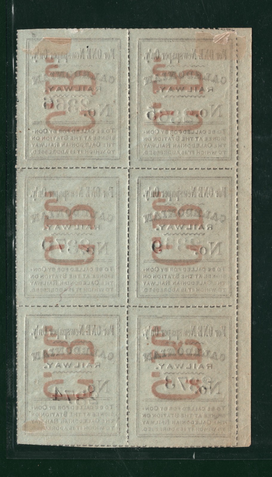 GB Scotland CALEDONIAN RAILWAY Newspaper Parcel Stamp BLOCK{6} CR Mint MM VB40 - Image 5