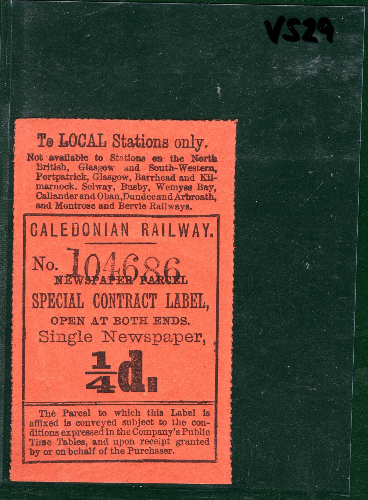 GB Scotland CALEDONIAN RAILWAY Newspaper Stamp ¼d *SPECIAL CONTRACT* Mint VS29 - Image 4
