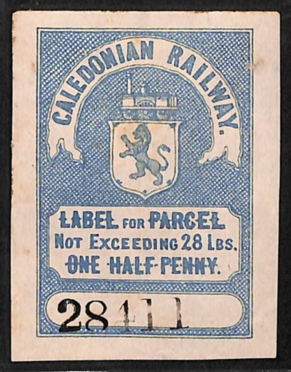 GB Scotland CALEDONIAN RAILWAY Parcel Stamp 28lbs ½d Blue ENGINE/LION Mint VS21