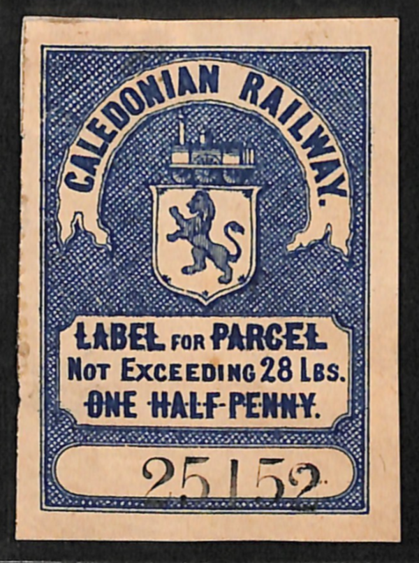 GB Scotland CALEDONIAN RAILWAY Parcel Stamp ½d Blue LION/ENGINE Used Piece VS20