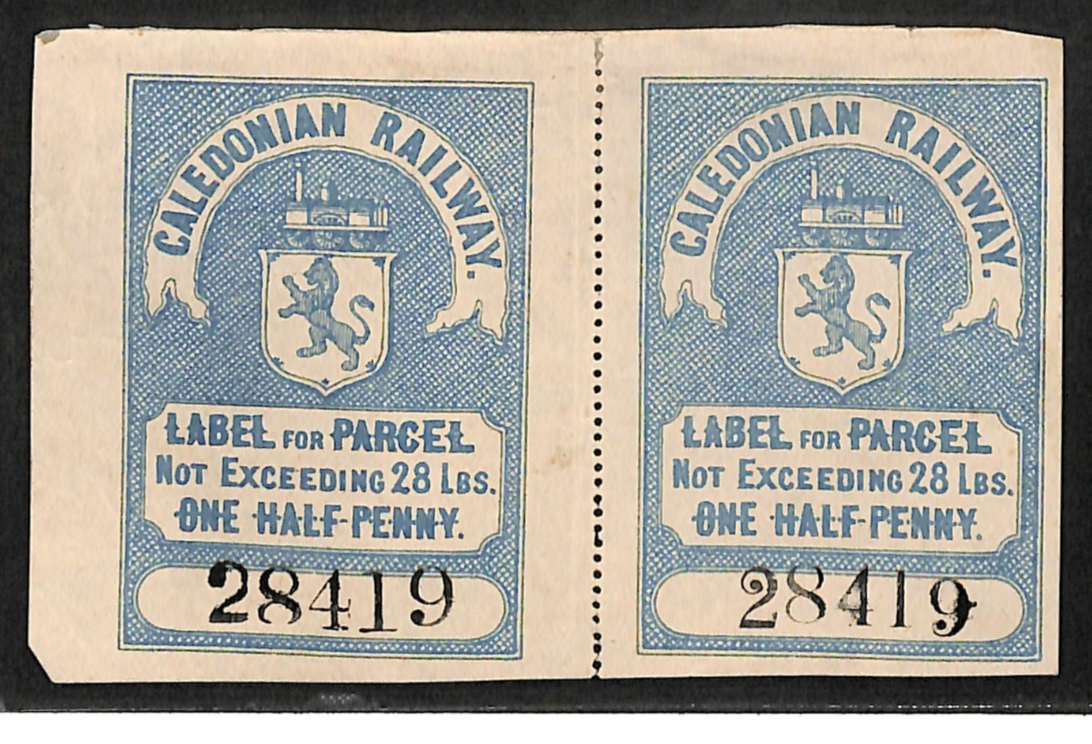 GB Scotland CALEDONIAN RAILWAY Parcel Stamp ½d/28lbs Pair Mint MM {samwells}VB5
