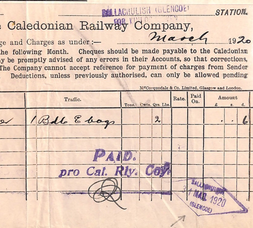 GB Scotland CALEDONIAN RAILWAY Waybill BALLACHULISH (GLENCOE) STATION 1920 WT167 - Image 12