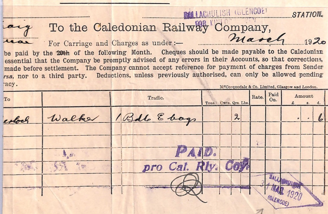 GB Scotland CALEDONIAN RAILWAY Waybill BALLACHULISH (GLENCOE) STATION 1920 WT167 - Image 8
