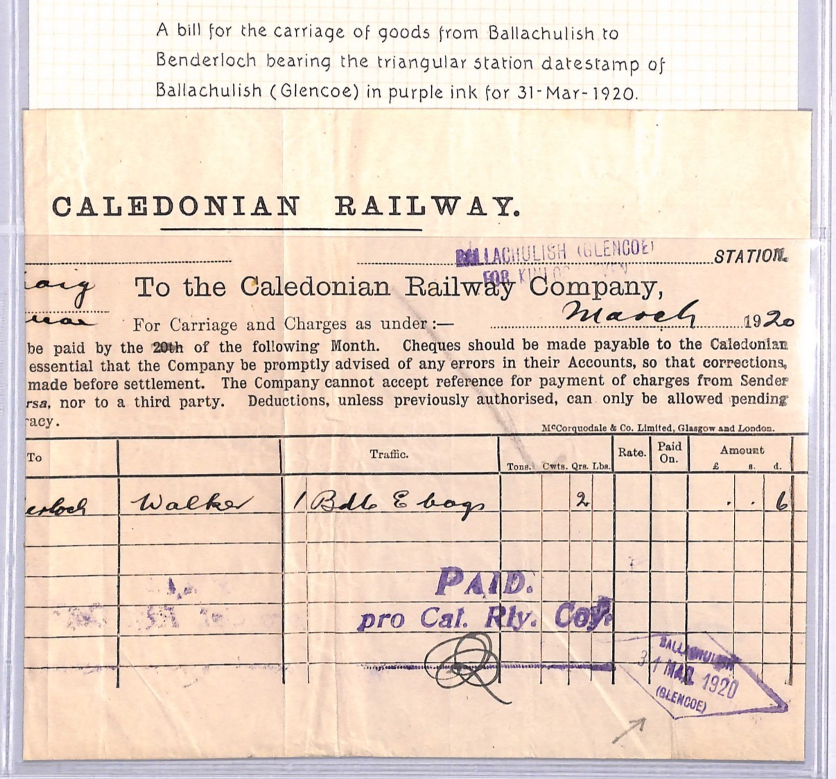 GB Scotland CALEDONIAN RAILWAY Waybill BALLACHULISH (GLENCOE) STATION 1920 WT167 - Image 10