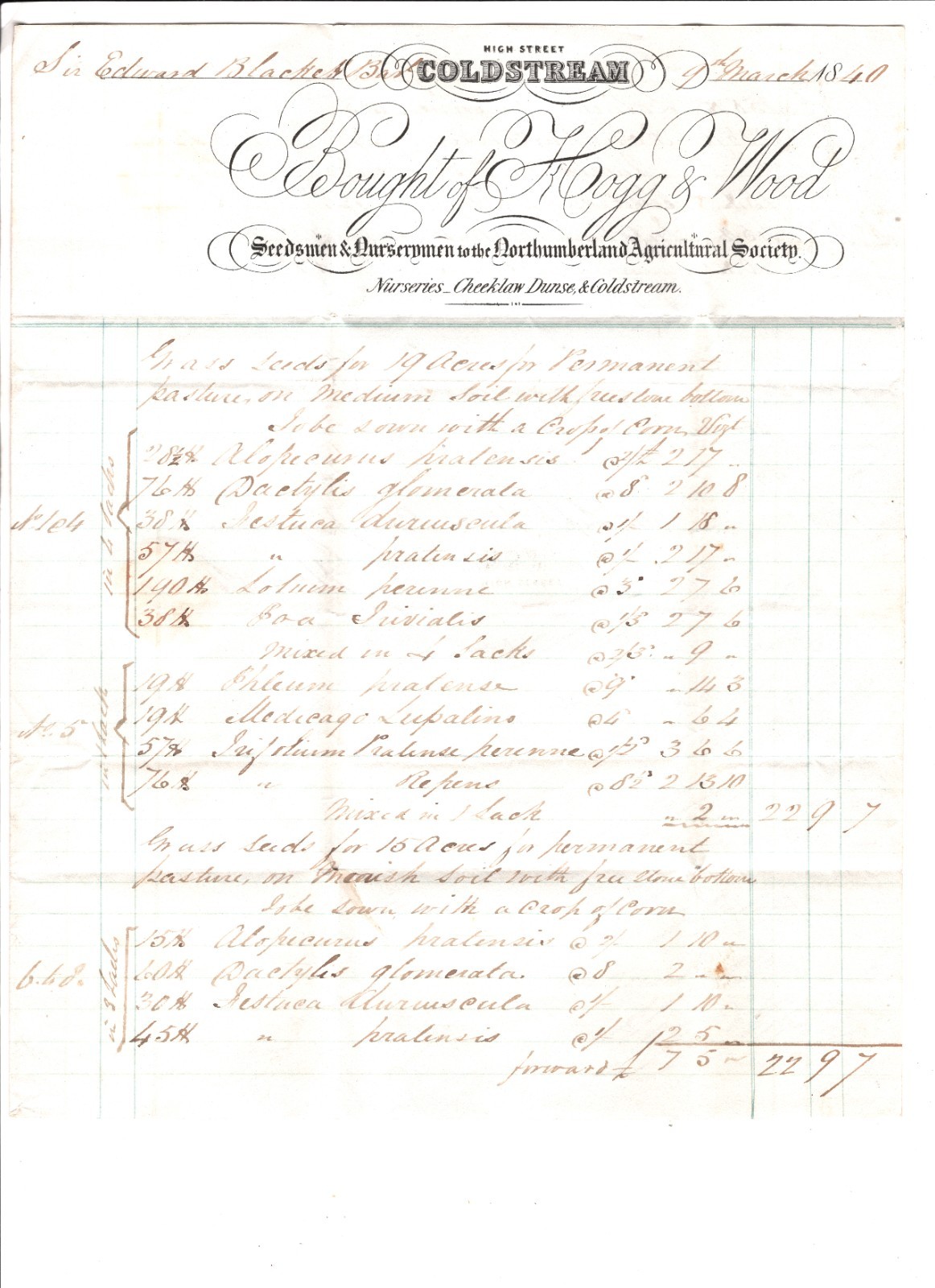 GB Scotland *COLDSTREAM* Cover UPP Mar 1840 Letter FARMING Fancy Billhead XK270 - Image 6