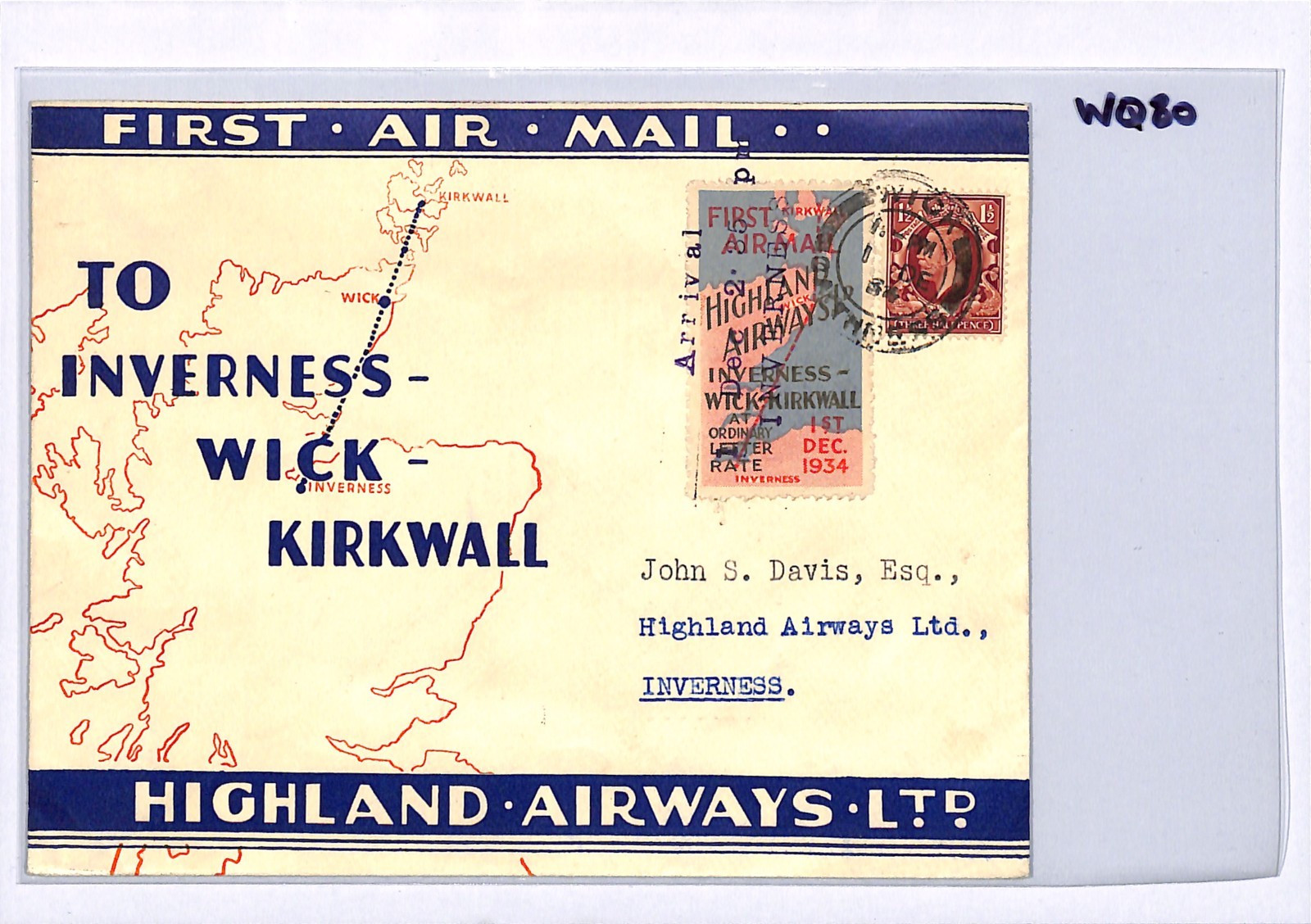 GB Scotland HIGHLAND AIRWAYS Air Mail Inverness Wick Letter Rate 1934 WQ80 - Image 4