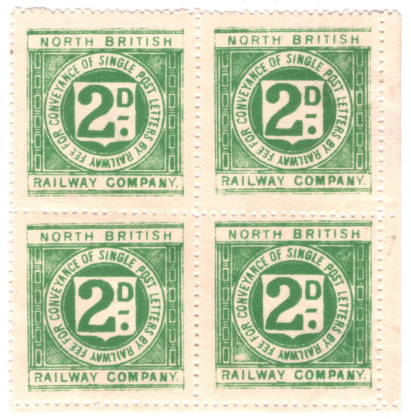 GB Scotland NORTH BRITISH RAILWAY Letter Stamp 2d *BRIGHT EMERALD* Block{4} RS46