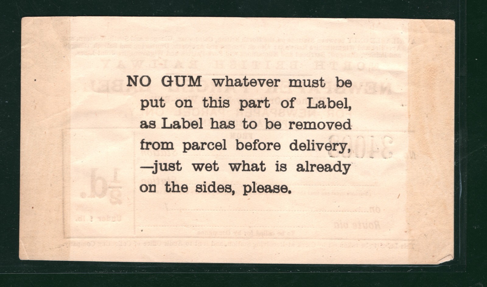 GB Scotland NORTH BRITISH RAILWAY Parcel Post Label NBR Unused VB27 - Image 4