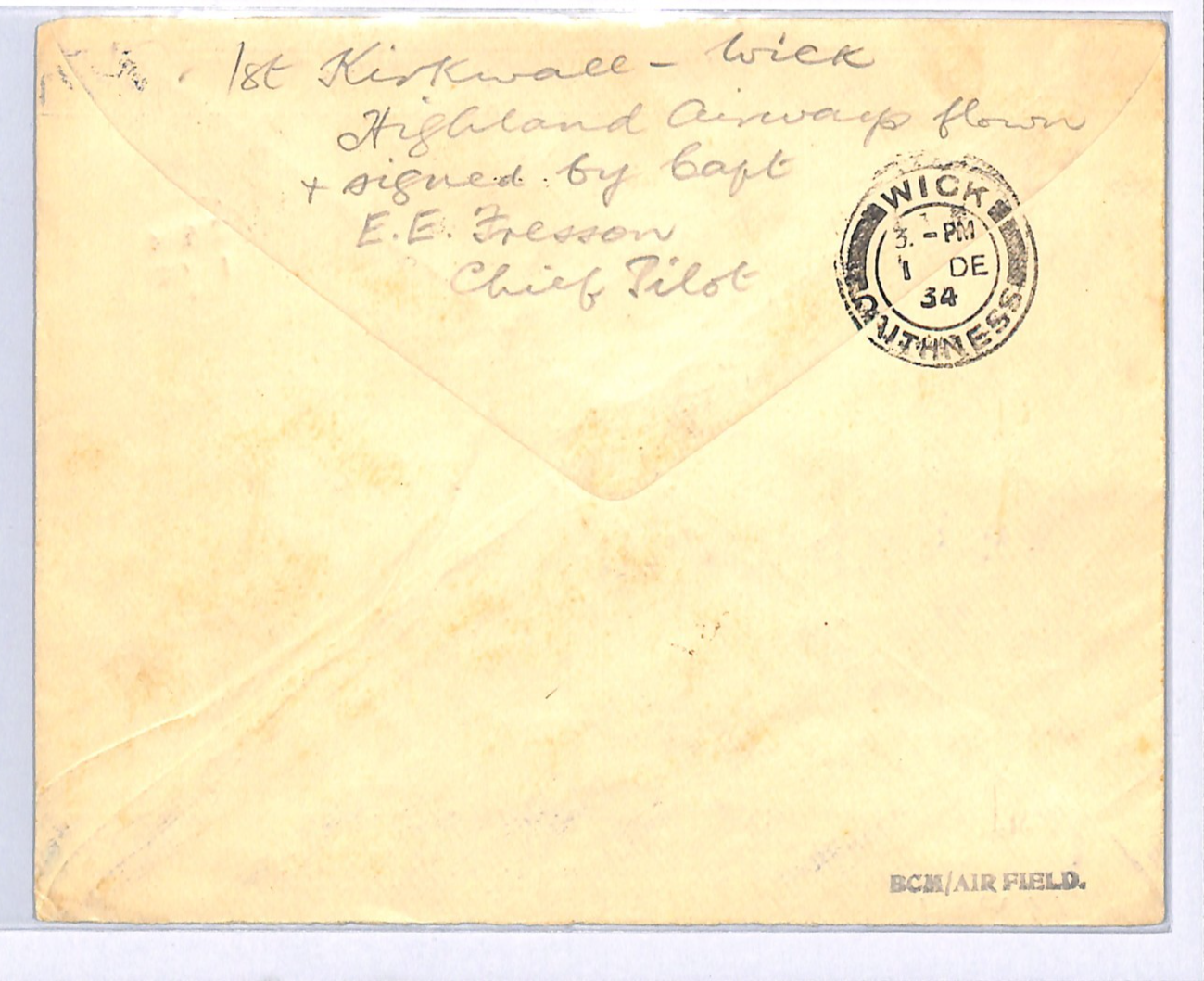 GB Scots Islands HIGHLAND AIRWAYS Air Mail Kirkwall Wick PILOT SIGNED 1934 WQ82 - Image 3