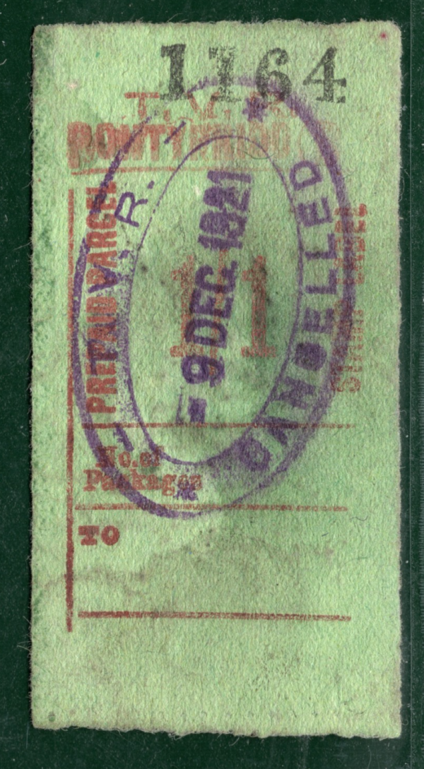 GB TAFF VALE RAILWAY Parcel Stamp TVR Rare *1s/1d* Pontypridd 1921 Used SILVER85 - Image 3