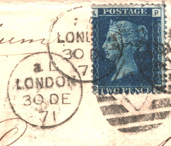 GB TWO PENCE BLUE 2d Plate 13 Cover London Private*FRANCO* Label 1871 Milan XG54 - Image 3