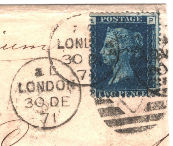GB TWO PENCE BLUE 2d Plate 13 Cover London Private*FRANCO* Label 1871 Milan XG54 - Image 5