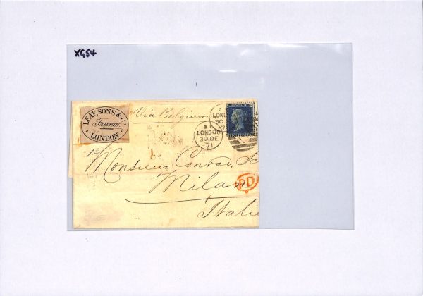 GB TWO PENCE BLUE 2d Plate 13 Cover London Private*FRANCO* Label 1871 Milan XG54 - Image 6