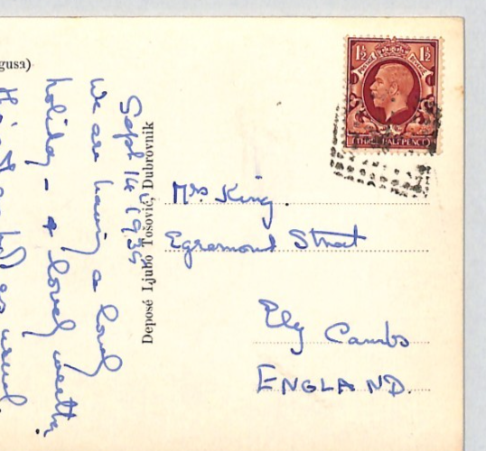 GB USED ABROAD *CROATIA* Dubrovnik Postcard 1935 PAQUEBOT Ship Cancel KGV YB311