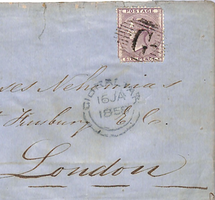 GB USED ABROAD Cover GIBRALTAR *G* Cancel 1858 6d *TAGUS* P&O STEAMER Ship WN286 - Image 3