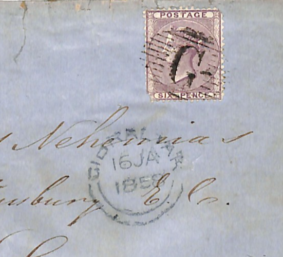 GB USED ABROAD Cover GIBRALTAR *G* Cancel 1858 6d *TAGUS* P&O STEAMER Ship WN286 - Image 4