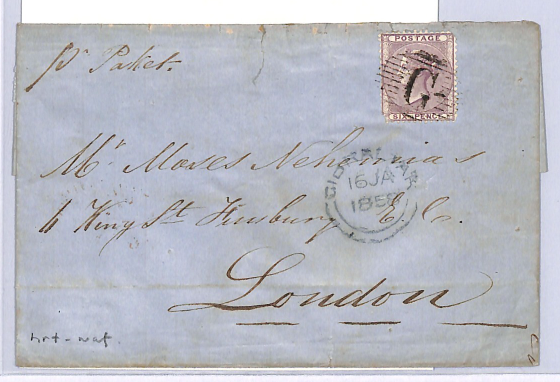 GB USED ABROAD Cover GIBRALTAR *G* Cancel 1858 6d *TAGUS* P&O STEAMER Ship WN286 - Image 5