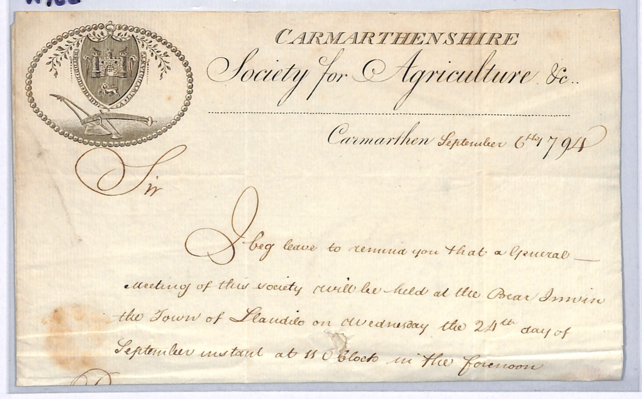 GB WALES Cover 1794 *CARMARTHEN SOCIETY FOR AGRICULTURE* Illustrated Letter WY82 - Image 3