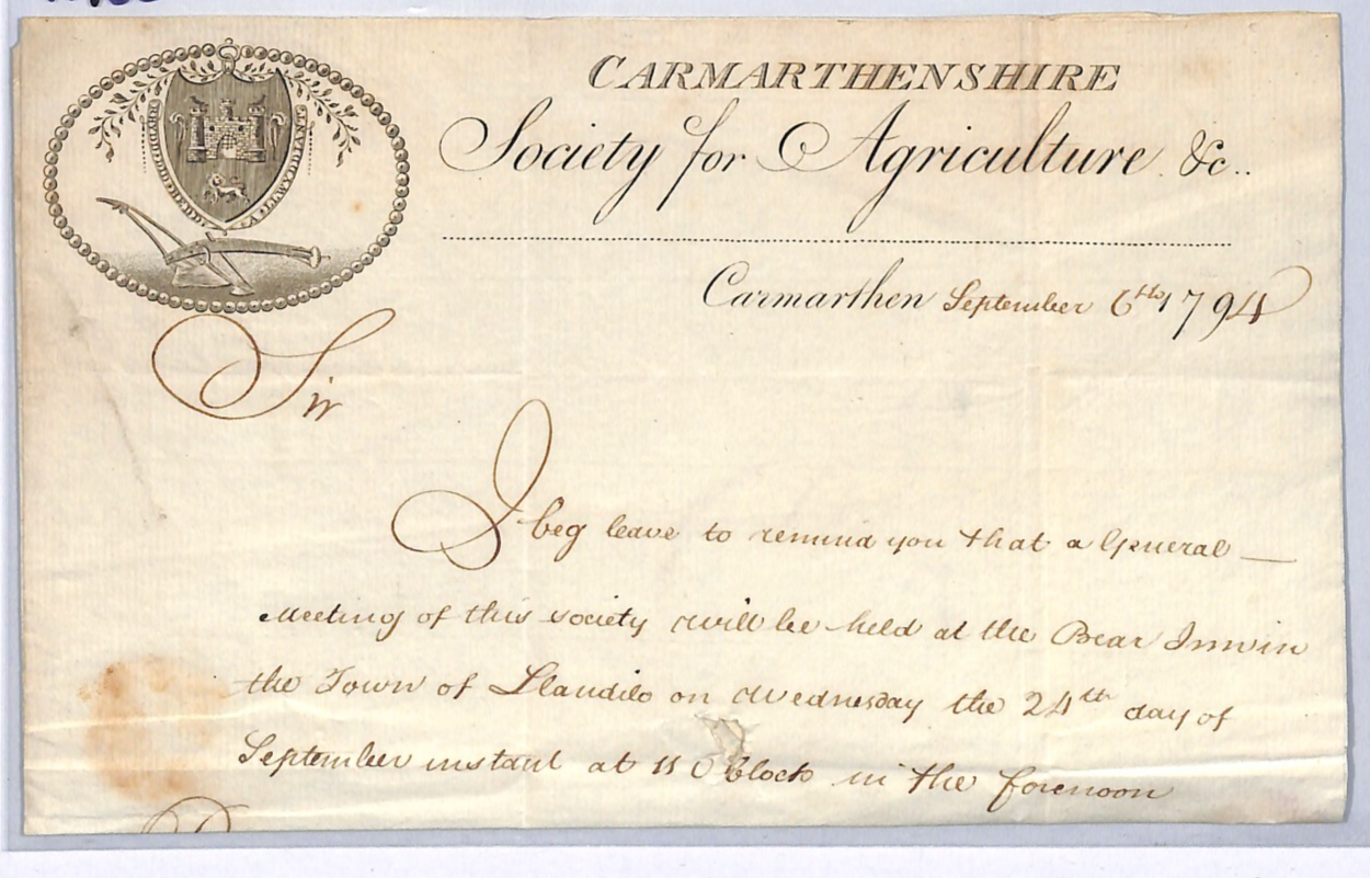 GB WALES Cover 1794 *CARMARTHEN SOCIETY FOR AGRICULTURE* Illustrated Letter WY82 - Image 22