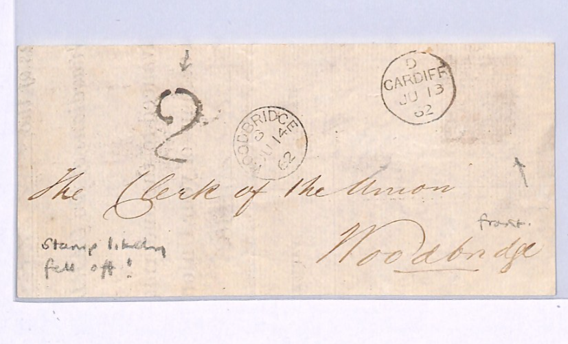 GB WALES Cover CARDIFF *2* CHARGE MARK 1862 Woodbridge POSTAGE STAMP LOST XK260 - Image 7