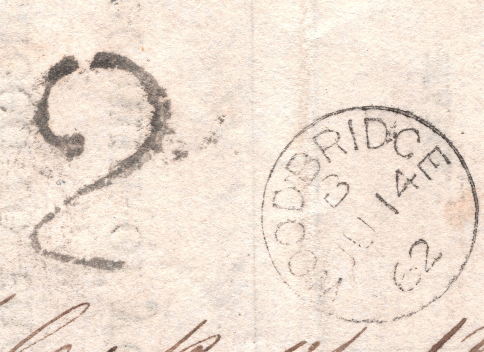 GB WALES Cover CARDIFF *2* CHARGE MARK 1862 Woodbridge POSTAGE STAMP LOST XK260