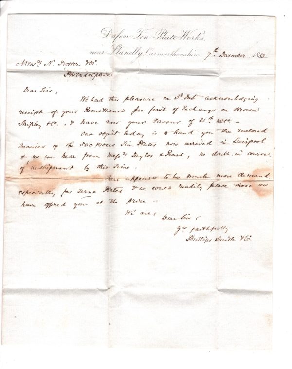 GB WALES TRANSATLANTIC Cover Llanelly DAFEN TINPLATE WORKS 1853 Letter USA XG84 - Image 4