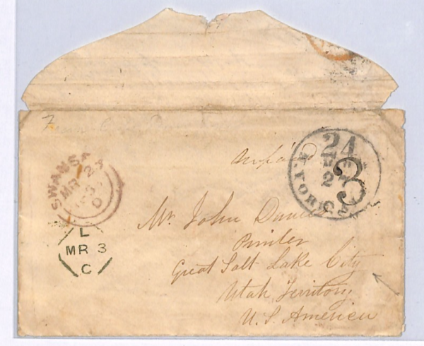 GB WALES TRANSATLANTIC Cover Swansea Glam 1855 USA *Salt Lake City* Utah XG88