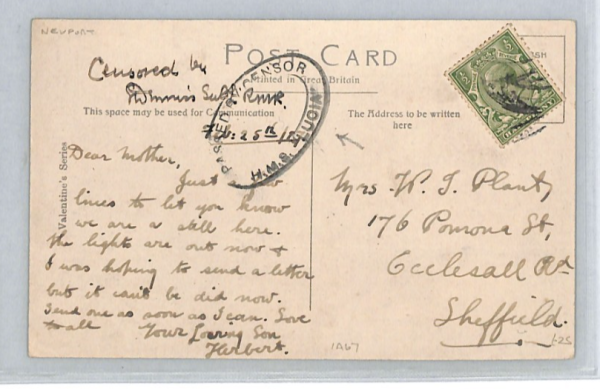 GB WW1 Postcard *HMS LUCIA* CENSOR Base SUBMARINE Depot Ship 1917 Yorks XT166 - Image 3