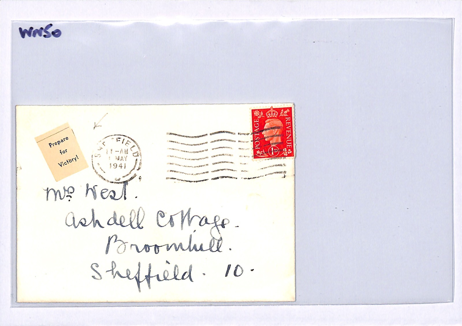 GB WW2 Cover *PREPARE FOR VICTORY* Label Sheffield 1941 Local {samwells}WN50 - Image 6