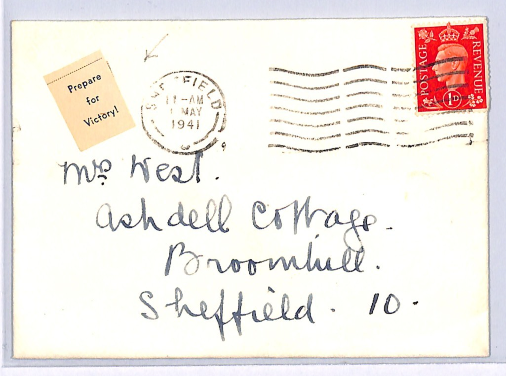GB WW2 Cover *PREPARE FOR VICTORY* Label Sheffield 1941 Local {samwells}WN50