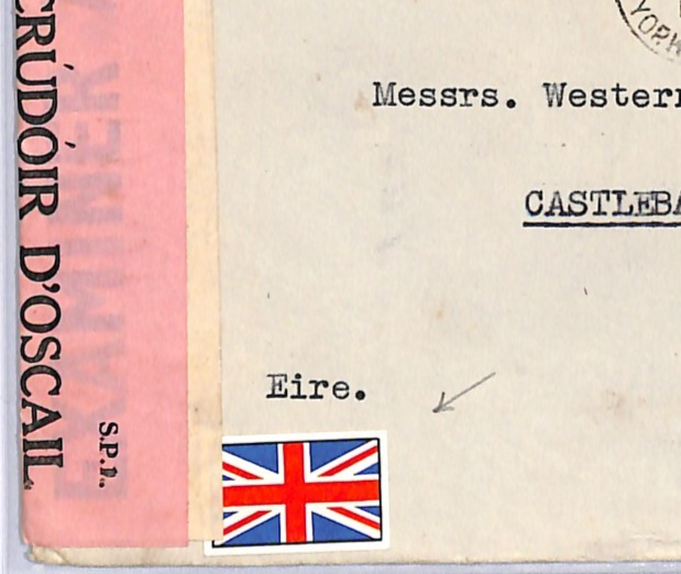 GB WW2 IRISH MAIL Cover *UNION JACK* Label DOUBLE CENSOR 1941 Mayo Ireland WN44 - Image 4
