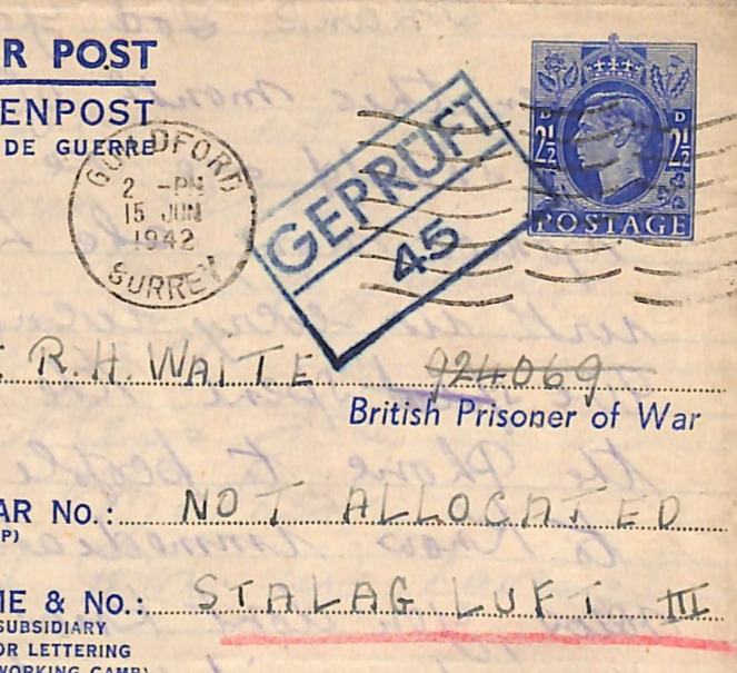 GB WW2 POW MAIL Cover *STALAG LUFT III* Guildford 1942 (GREAT ESCAPE CAMP) XO3