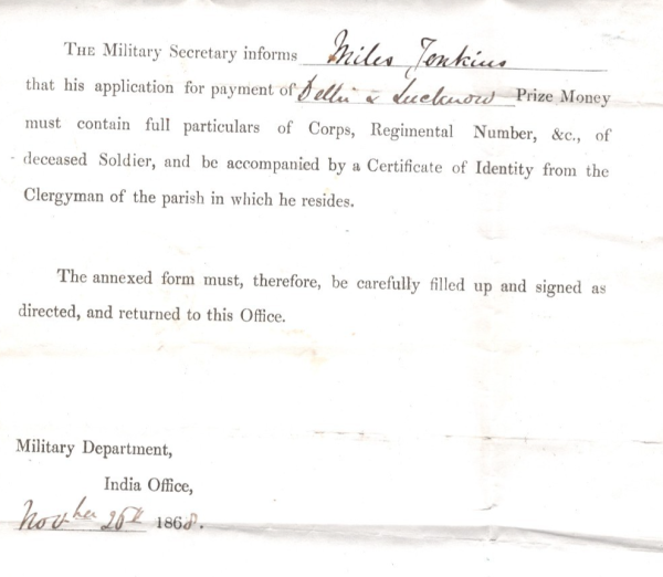 GB Wales Cover Cardiff INDIA MUTINY EL Prize Money 1868 London{samwells}XG92 - Image 4