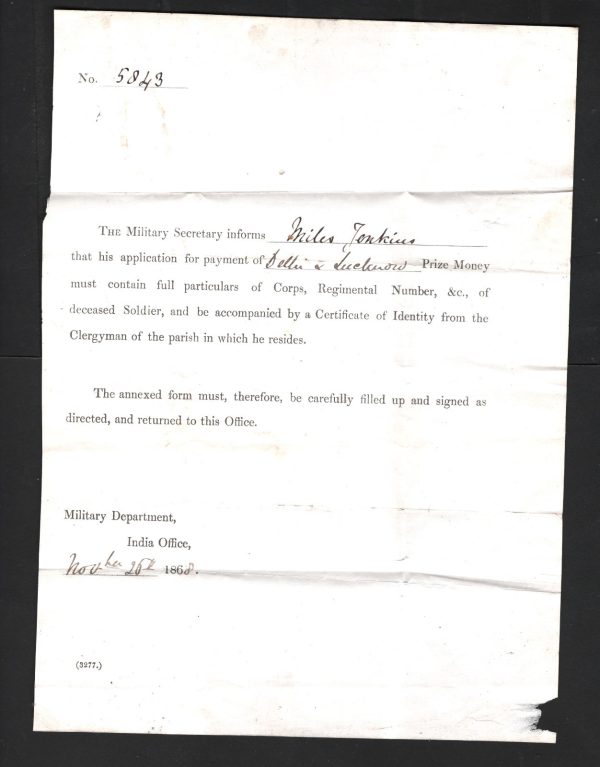 GB Wales Cover Cardiff INDIA MUTINY EL Prize Money 1868 London{samwells}XG92 - Image 5