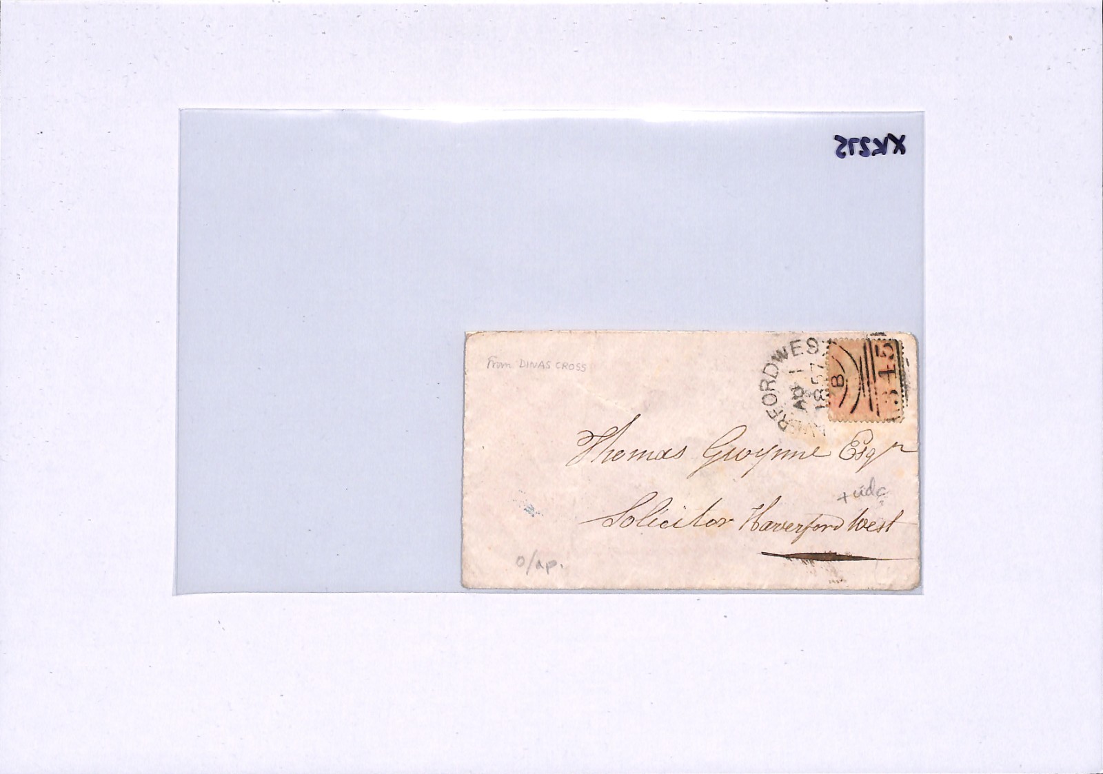 GB Wales Cover *DINAS CROSS* UDC Pembrokes Haverfordwest 1857 1d Red XK275 - Image 8
