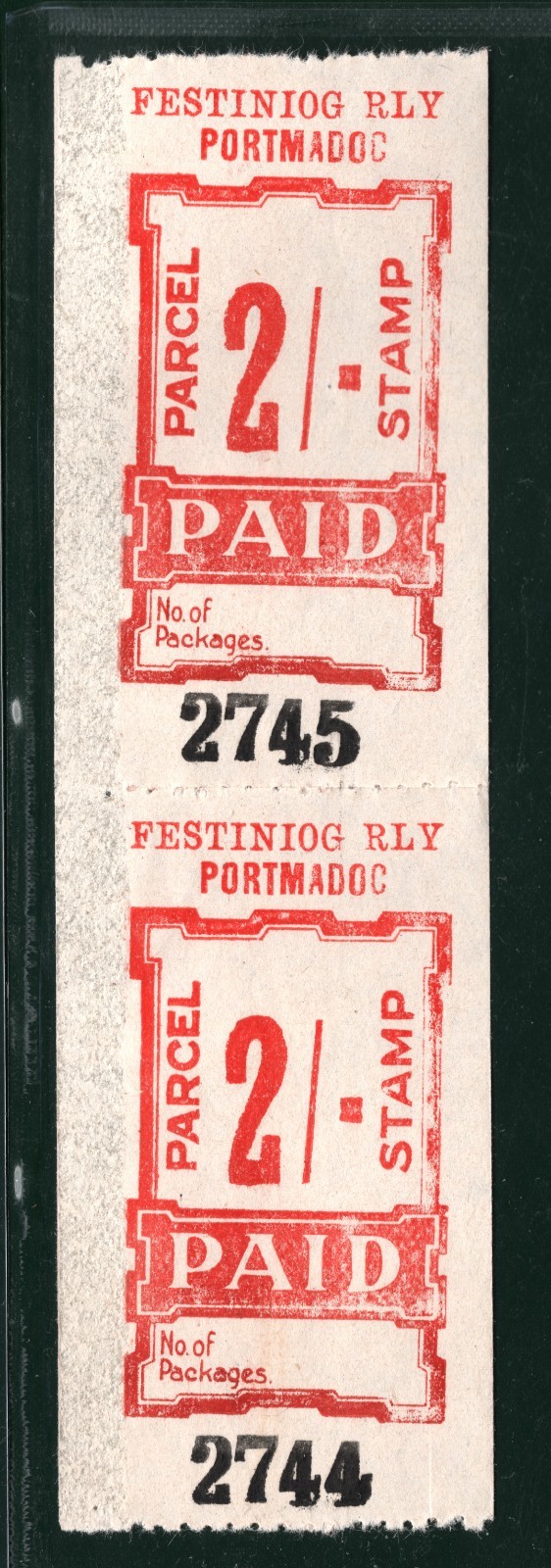 GB Wales FESTINIOG RAILWAY Parcel Stamp 2s *PORTMADOC* STATION Mint PAIR VB9