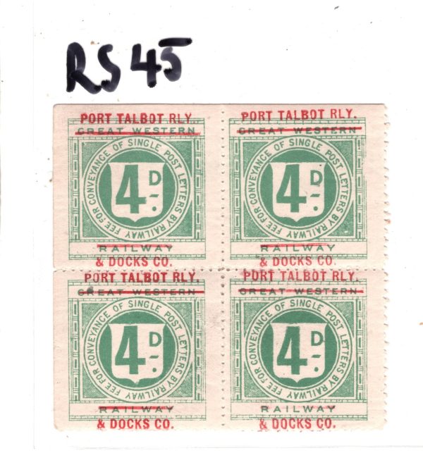 GB Wales PORT TALBOT & DOCKS RAILWAY Letter Stamp 4d Block{4} GWR Mint MM RS45 - Image 4