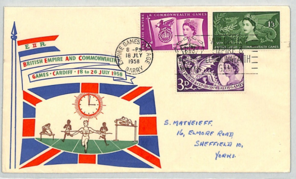 GB Wales QEII 1957 FDC Commonwealth Games *BARRY* Slogan ILLUSTRATED Sport XE191 - Image 3