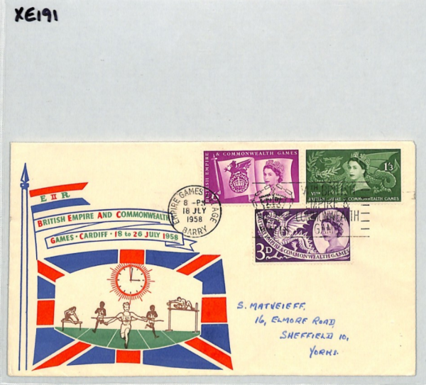 GB Wales QEII 1957 FDC Commonwealth Games *BARRY* Slogan ILLUSTRATED Sport XE191 - Image 7