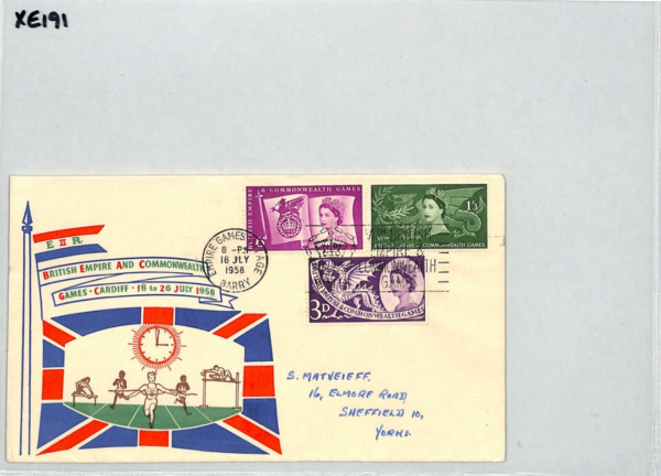 GB Wales QEII 1957 FDC Commonwealth Games *BARRY* Slogan ILLUSTRATED Sport XE191 - Image 9