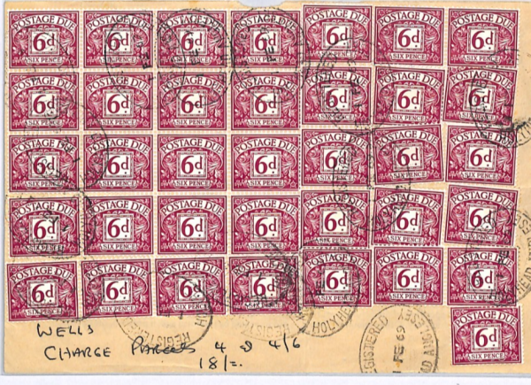 GB Wales QEII 6d POSTAGE DUE Large Multiple *TELEGRAM* FORM Holyhead Ovals XK68 - Image 4