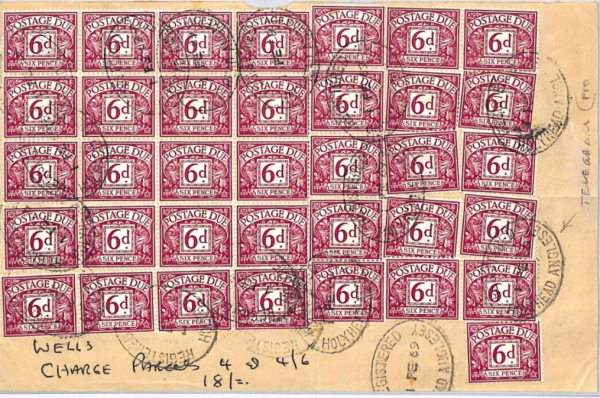 GB Wales QEII 6d POSTAGE DUE Large Multiple *TELEGRAM* FORM Holyhead Ovals XK68