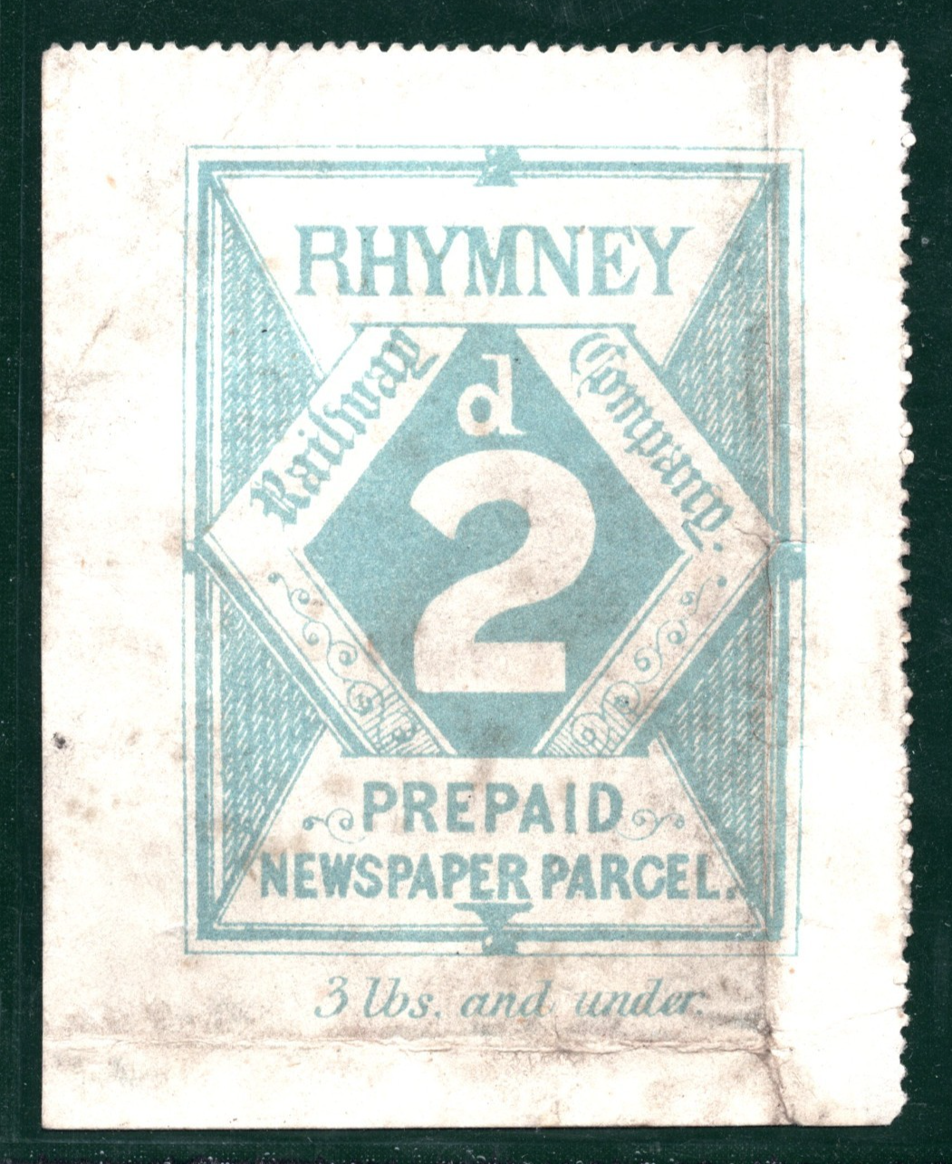 GB Wales RHYMNEY RAILWAY Newspaper Stamp 2d Green RARE *LARGE FORMAT* Used VS145