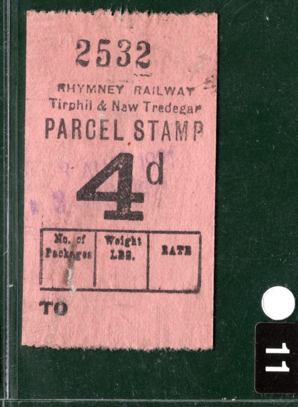 GB Wales RHYMNEY RAILWAY Parcel Stamp 4d *TIRPHIL & NEW TREDEGAR* Used SILVER11 - Image 4