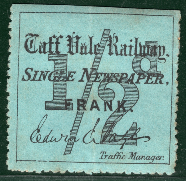 GB Wales TAFF VALE RAILWAY Newspaper Frank Stamp ½d BLUE *Page* Mint SILVER72