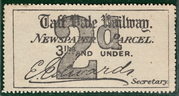 GB Wales TAFF VALE RAILWAY Parcel Stamp TVR 2d *ERROR OF COLOUR* MNG SILVER82